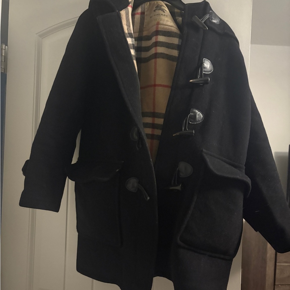 Burberry Black Pea Coat with Toggle Closure